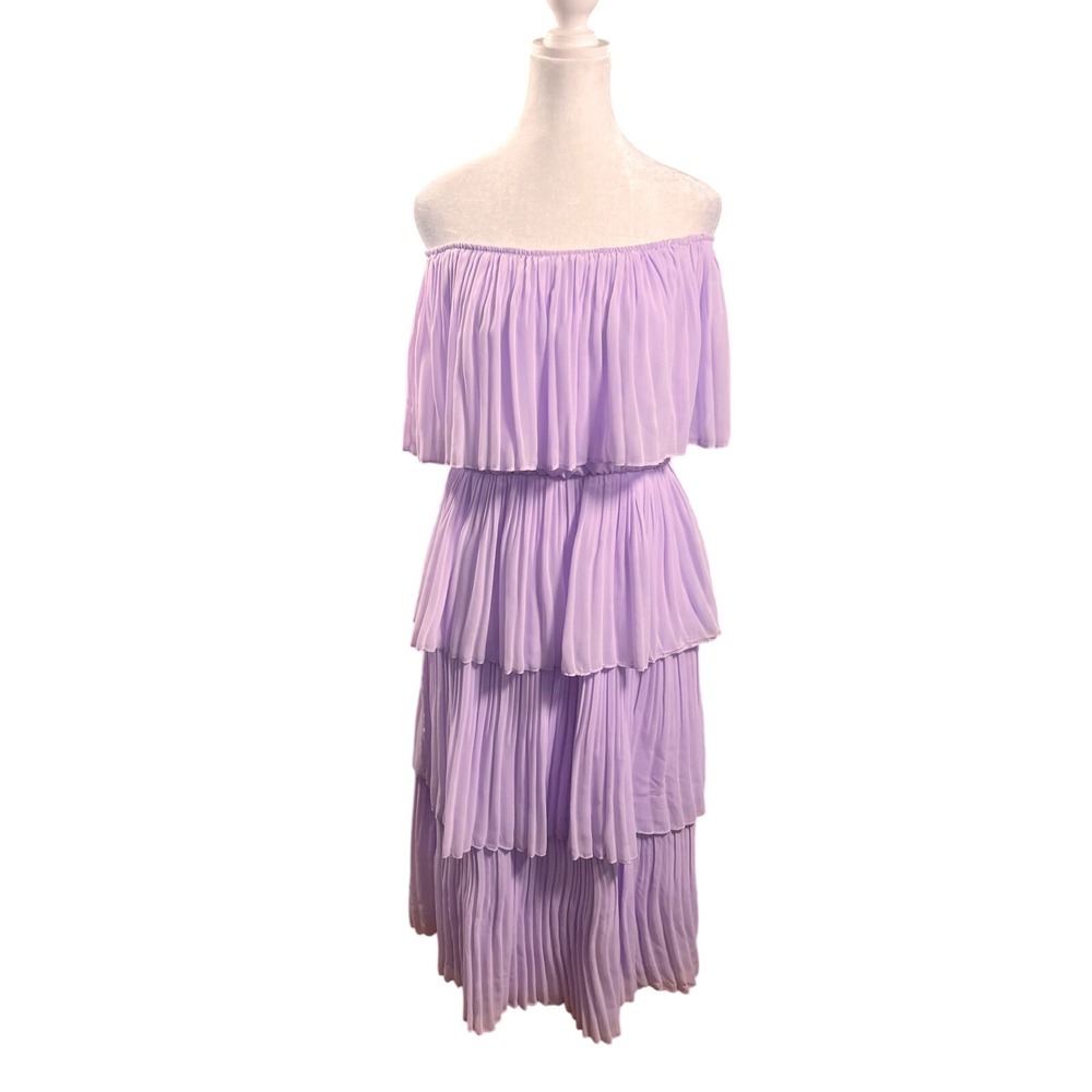 ❤️Premier Amour Woman Lavender Pleated Tiered Off Shoulder Midi Dress 18W Purple